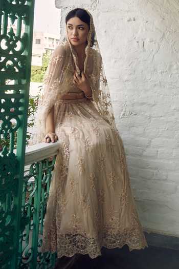 Shop_Meenagurnam_Ivory Net V-neck Embellished Lehenga Set 