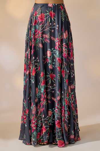 Buy_Ewoke_Blue Georgette, Satin Square Neck Floral Print Skirt Set _Online_at_Aza_Fashions