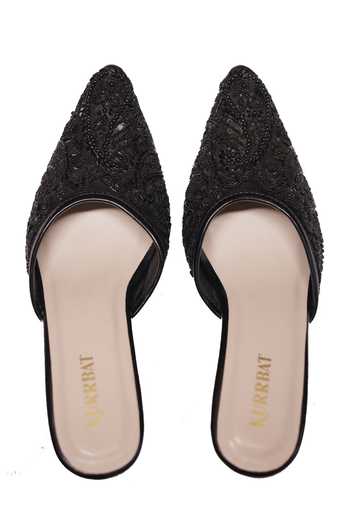 Shop_Kurrbat_Black Juliet Bead Embroidered Juttis _at_Aza_Fashions