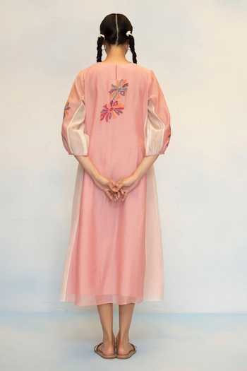 Shop_AM By Anita Mittal_Pink Chanderi Round Neck, Yes Meher Mul Tunic And Pant Set _at_Aza_Fashions