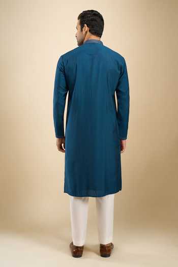 Shop_Arihant Rai Sinha_Blue Silk, Viscose, Polyester Placket Embroidered Kurta Set _at_Aza_Fashions