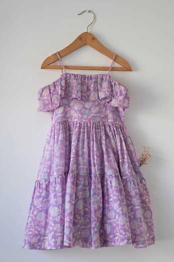 Buy_Love The World Today_Purple Cotton Fools Paradise Printed Dress _at_Aza_Fashions