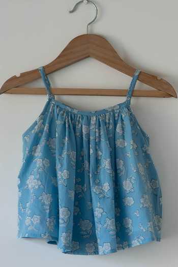 Love The World Today_Blue Cotton Blossom Spaghetti Top And Shorts Set _Online_at_Aza_Fashions
