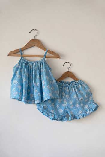 Shop_Love The World Today_Blue Cotton Blossom Spaghetti Top And Shorts Set _Online_at_Aza_Fashions