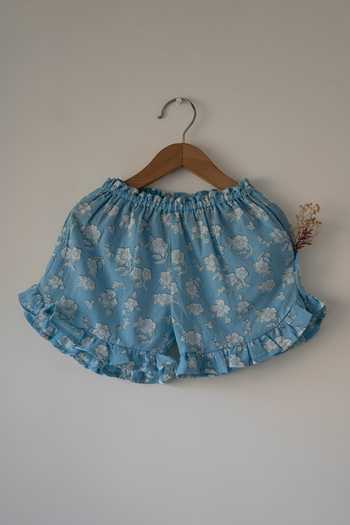Love The World Today_Blue Cotton Blossom Spaghetti Top And Shorts Set _at_Aza_Fashions