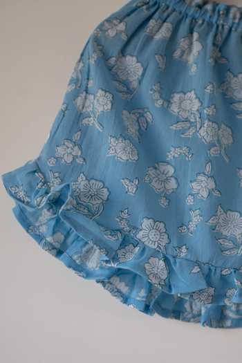 Buy_Love The World Today_Blue Cotton Blossom Spaghetti Top And Shorts Set 