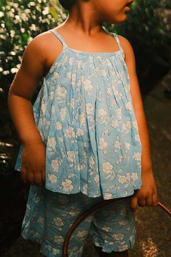 Buy_Love The World Today_Blue Cotton Blossom Spaghetti Top And Shorts Set _Online