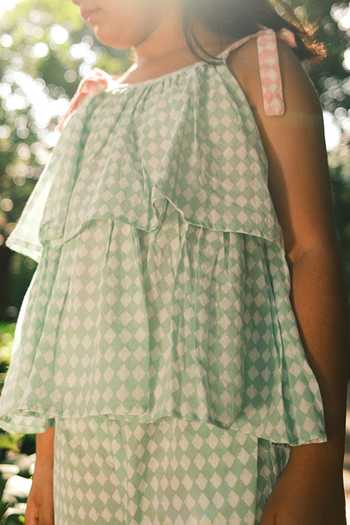 Love The World Today_Green Cotton Wander Rhombus Print Top And Pant Set _Online