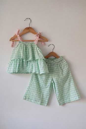 Buy_Love The World Today_Green Cotton Wander Rhombus Print Top And Pant Set _Online