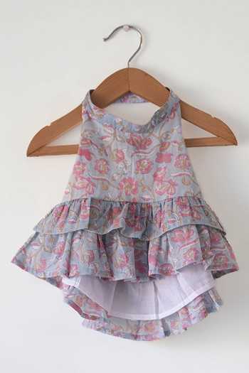 Shop_Love The World Today_Blue Cotton Butterfly Halter Neck Top And Skirt Set _Online_at_Aza_Fashions