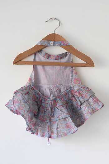 Love The World Today_Blue Cotton Butterfly Halter Neck Top And Skirt Set _at_Aza_Fashions