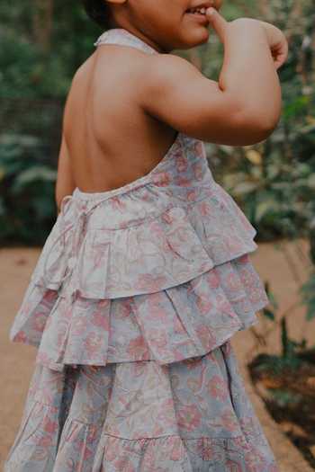 Shop_Love The World Today_Blue Cotton Butterfly Halter Neck Top And Skirt Set 