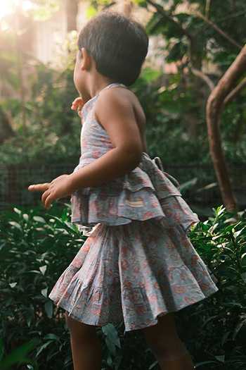 Love The World Today_Blue Cotton Butterfly Halter Neck Top And Skirt Set 