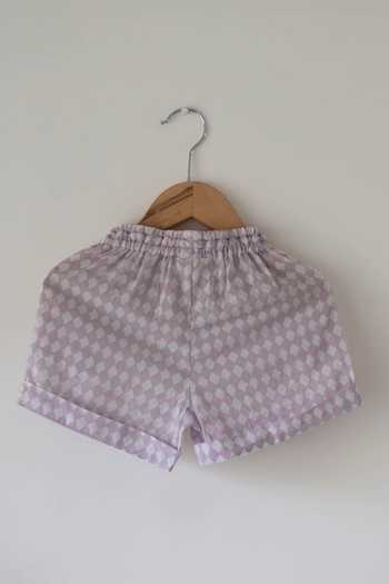 Love The World Today_Purple Cotton Shared Secrets Printed Shorts Set _at_Aza_Fashions