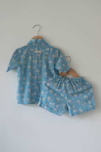 Buy_Love The World Today_Blue Cotton Boogie Shirt And Shorts Set 