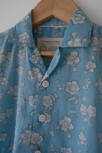 Love The World Today_Blue Cotton Boogie Shirt And Shorts Set 