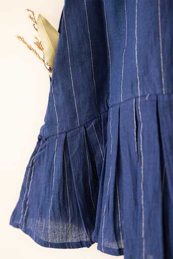 Love The World Today_Blue Cotton Pitter Patter Striped Dress _Online_at_Aza_Fashions