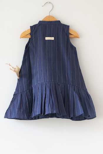 Shop_Love The World Today_Blue Cotton Pitter Patter Striped Dress _at_Aza_Fashions