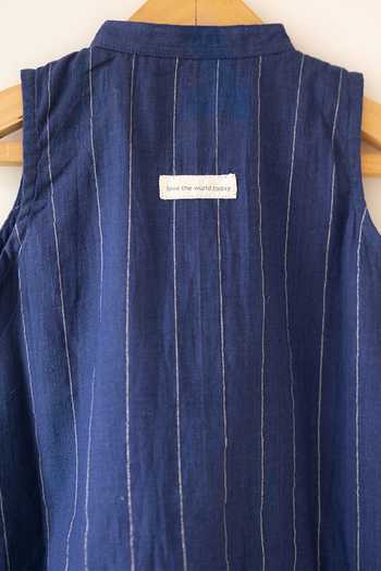 Shop_Love The World Today_Blue Cotton Pitter Patter Striped Dress _Online_at_Aza_Fashions