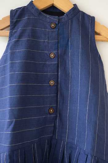 Love The World Today_Blue Cotton Pitter Patter Striped Dress _at_Aza_Fashions