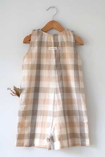 Shop_Love The World Today_Beige Cotton Midsummer Gingham Print Jumpsuit _at_Aza_Fashions