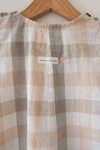 Love The World Today_Beige Cotton Midsummer Gingham Print Jumpsuit _at_Aza_Fashions