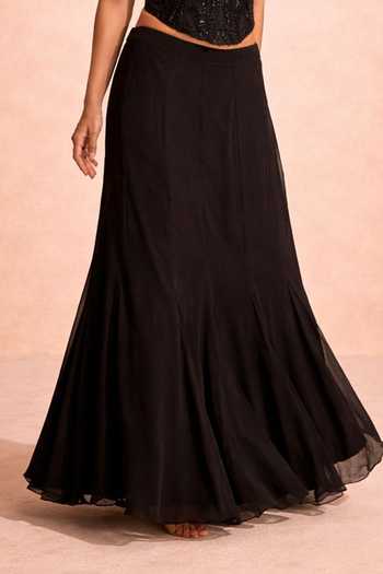 Meesa_Black Georgette, Satin, Net, Lycra Minal Hand Embroidered Top And Skirt Set _Online_at_Aza_Fashions