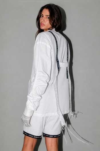 Buy_Saim_White Cotton Band Collar Gathered Suspender Shirt _Online_at_Aza_Fashions