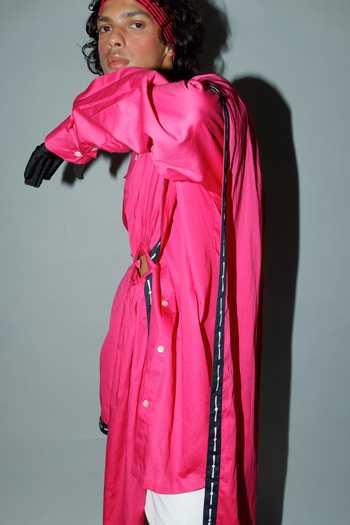 Buy_Saim_Fuchsia Cotton Cutout Saree Draped Shirt _Online_at_Aza_Fashions