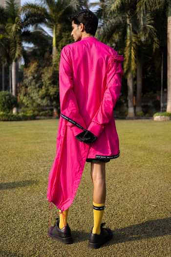 Shop_Saim_Fuchsia Cotton Cutout Saree Draped Shirt _at_Aza_Fashions