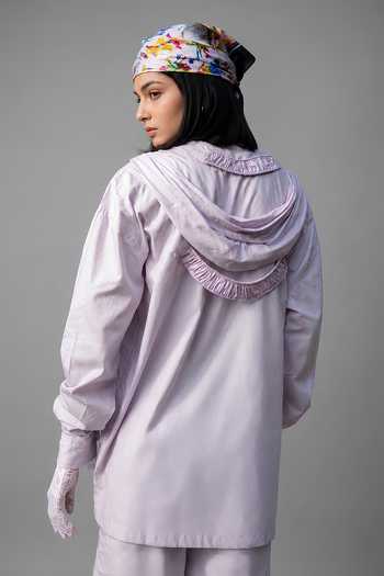 Shop_Saim_Purple Cotton Mandarin Collar Gathered Necklines Shirt _at_Aza_Fashions