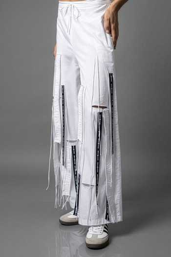 Saim_White Cotton Cut Outt Fringed Trouser _Online_at_Aza_Fashions