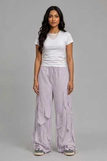 Shop_Saim_Purple Cotton Armhole Panel Fringed Trouser _at_Aza_Fashions