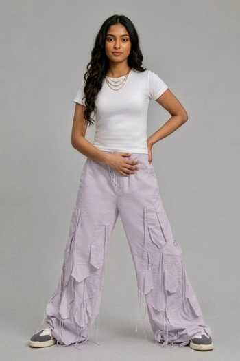 Buy_Saim_Purple Cotton Armhole Panel Fringed Trouser _at_Aza_Fashions