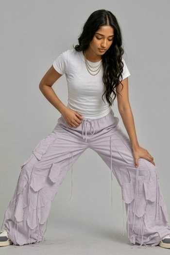 Saim_Purple Cotton Armhole Panel Fringed Trouser _Online_at_Aza_Fashions