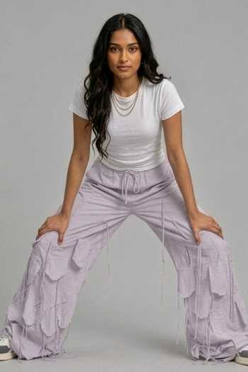 Buy_Saim_Purple Cotton Armhole Panel Fringed Trouser _Online_at_Aza_Fashions
