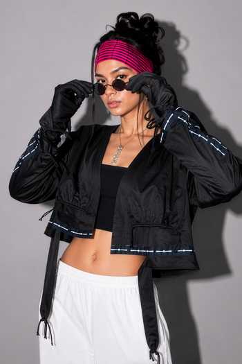 Buy_Saim_Black Cotton Open Neck Apron Cropped Jacket _at_Aza_Fashions