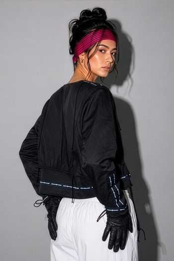 Shop_Saim_Black Cotton Open Neck Apron Cropped Jacket _at_Aza_Fashions