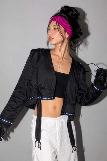 Buy_Saim_Black Cotton Open Neck Apron Cropped Jacket _Online_at_Aza_Fashions