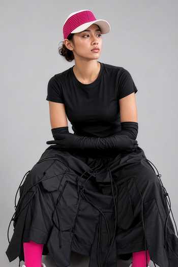 Shop_Saim_Black Cotton Panel Fringed Skirt _at_Aza_Fashions