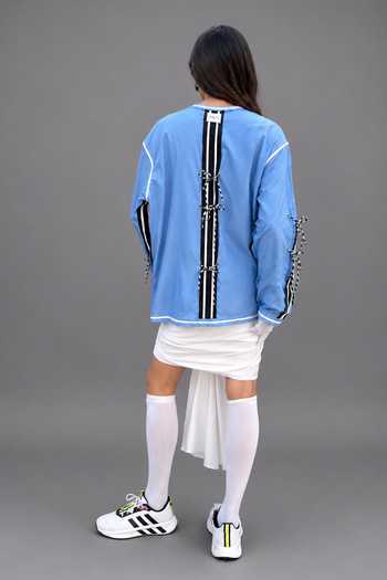 Shop_Saim_Sky Blue Cotton Open Neck Deconstructed Reversible Jacket _at_Aza_Fashions