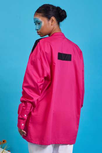 Saim_Fuchsia Cotton Mandarin Collar Multi Fringed Shirt _Online_at_Aza_Fashions