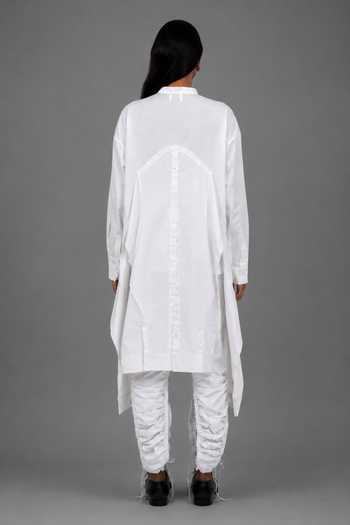 Shop_Saim_White Cotton Mandarin Collar Multi Sleeve Shirt _at_Aza_Fashions