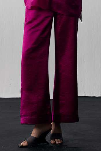 Buy_Notsosure_Magenta Silk, Dupion Collared Neck, Open Placement Embroidered Top And Pant Set _Online_at_Aza_Fashions