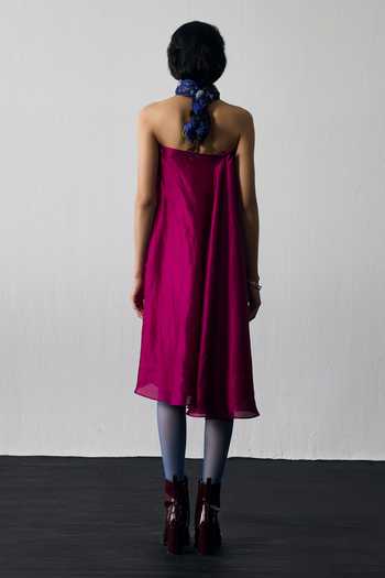 Shop_Notsosure_Magenta Silk, Dupion Bandeau Neck Hand Embroidered Tube Dress _at_Aza_Fashions