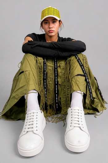 Buy_Saim_Green Cotton Cut Out Fringed Skirt _Online_at_Aza_Fashions