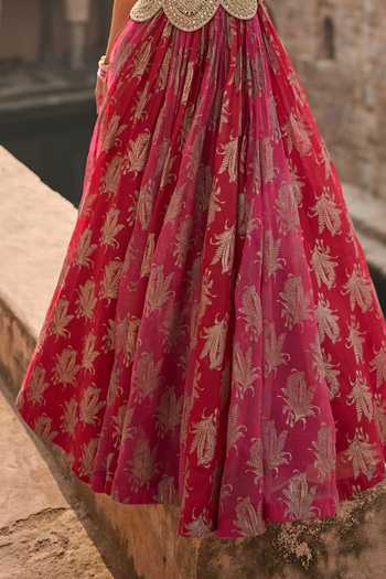 Shop_Bhumika Sharma_Fuchsia Organza Sweetheart Neck Zara Floral Print Anarkali _Online_at_Aza_Fashions