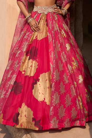 Bhumika Sharma_Fuchsia Organza, Net High Neck Eva Printed Lehenga Set _Online_at_Aza_Fashions