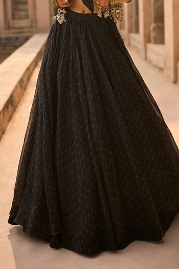 Bhumika Sharma_Black Organza, Net High , Round Esme Embroidered Short Jacket Skirt Set _Online_at_Aza_Fashions