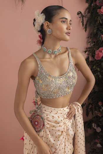 Buy_Bhumika Sharma_Beige Georgette Scoop Neck Maera Floral Print Saree With Blouse _Online_at_Aza_Fashions